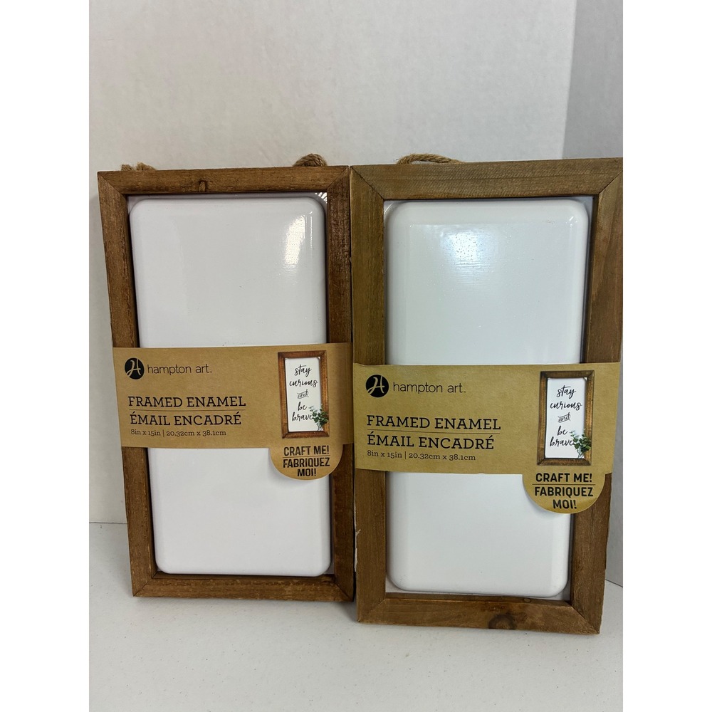 Hampton Art Framed Enamel Set of 2 Wood Frame DIY Craft White Sign 8x15 JB2504